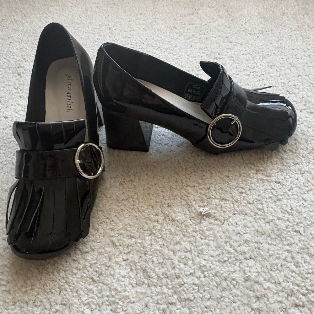 Jeffrey Campbell Black Patent Fringe Loafers